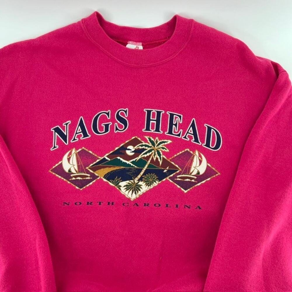VTG Jerzees Nags Head North Carolina Crew Neck Sweatshirt Womens L Pink USA
